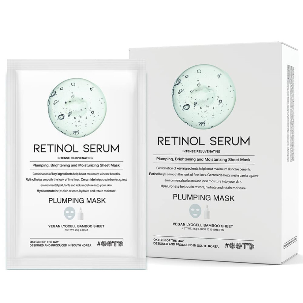 #Ootd Intense Rejuvenating Retinol Serum Vegan Sheet Mask [10 Count] Soothing Korean Beauty Bamboo Lycocell Facial Masks Sheets With Retinol Ceramide