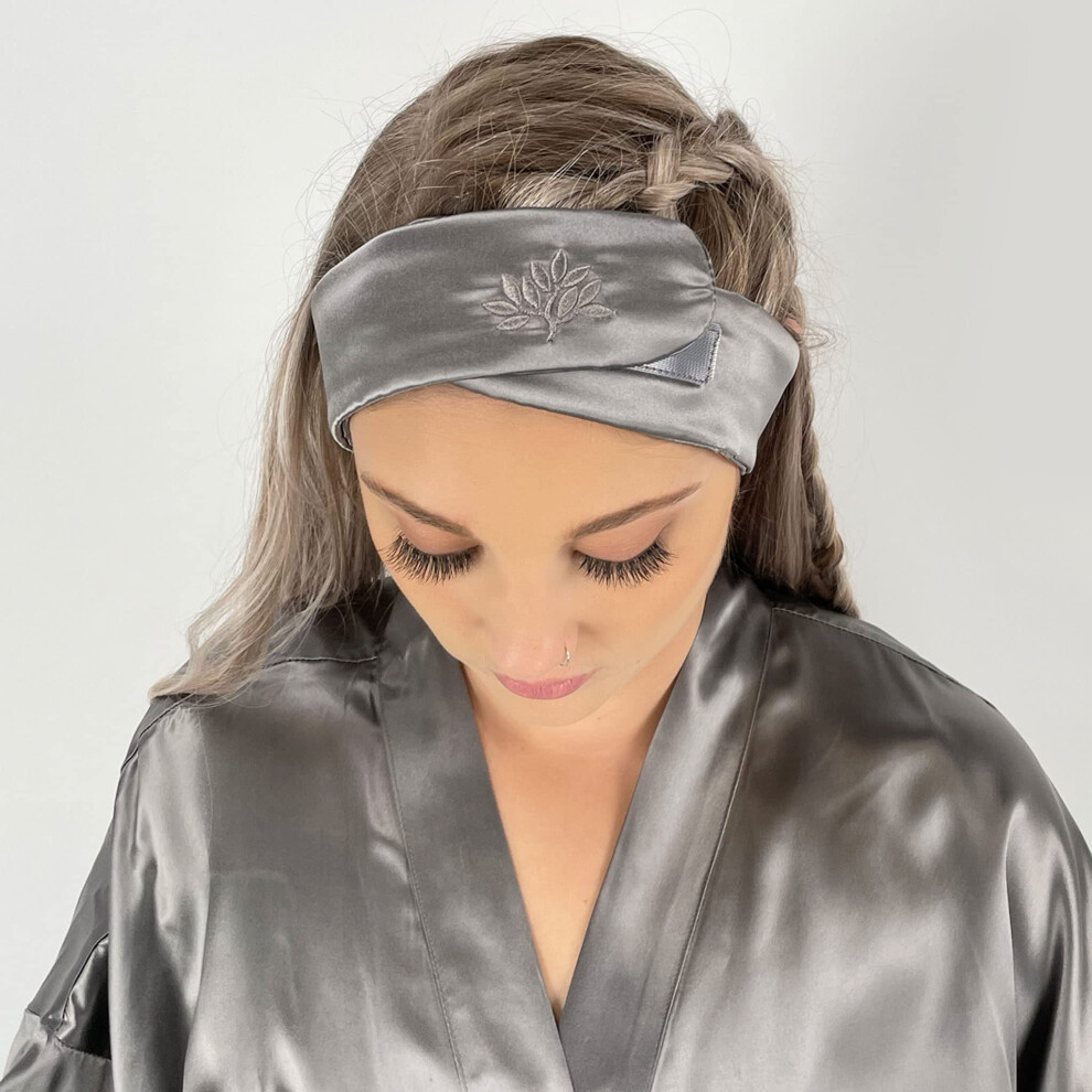 Mulberry Park Silks Glam Band - Spa-panta kasvojenpesuun ja meikkirutiiniin - 100 % Grade 6A 22 Momme Silk - Metallinharmaa