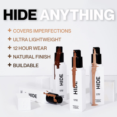 HIDE PREMIUM Vloeibare Foundation, Waterdichte Multi-Use Foundation, Medium/Volledige Dekking 2