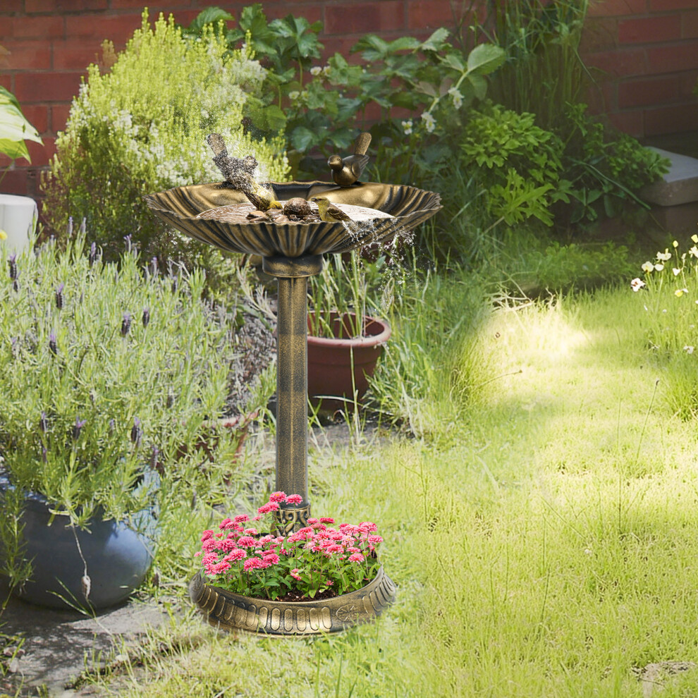 Outsunny 81Cm Tall Bird Bath With 2 Decorative Birds For Garden, Tone Bronze