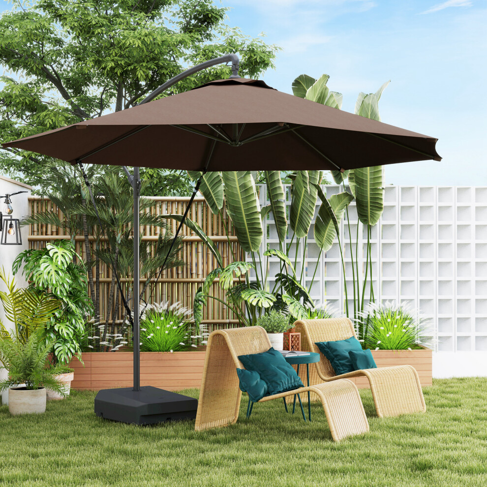 Outsunny Garden Cantilever Parasol With Cover Weighted Base Wind Strap Brown