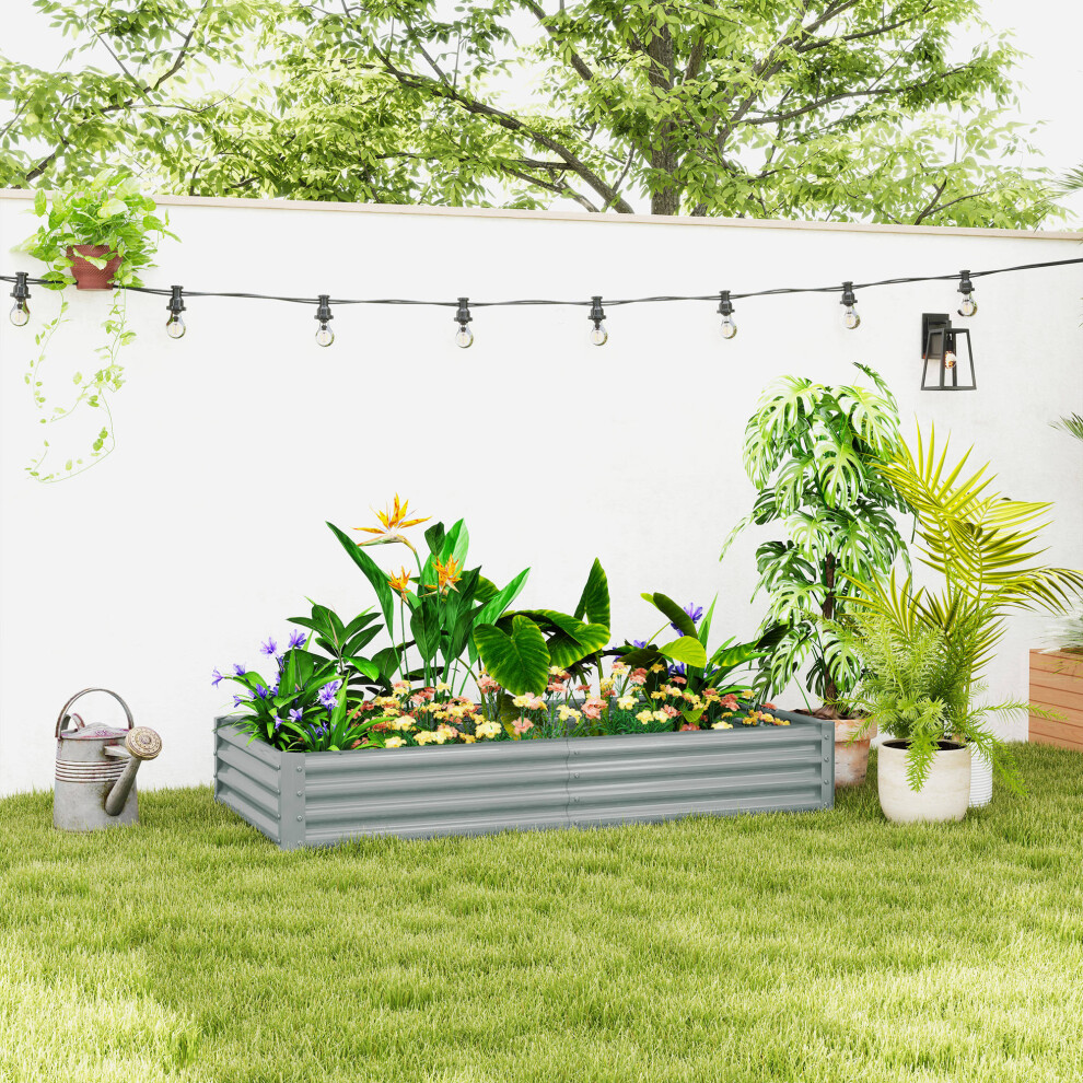 Outsunny Galvanised Raised Garden Bed, 180X90x30cm Raised Bed, Silver