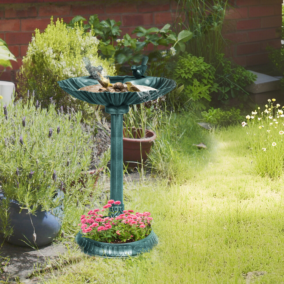Outsunny 81Cm Tall Bird Bath With 2 Decorative Birds For Garden, Green