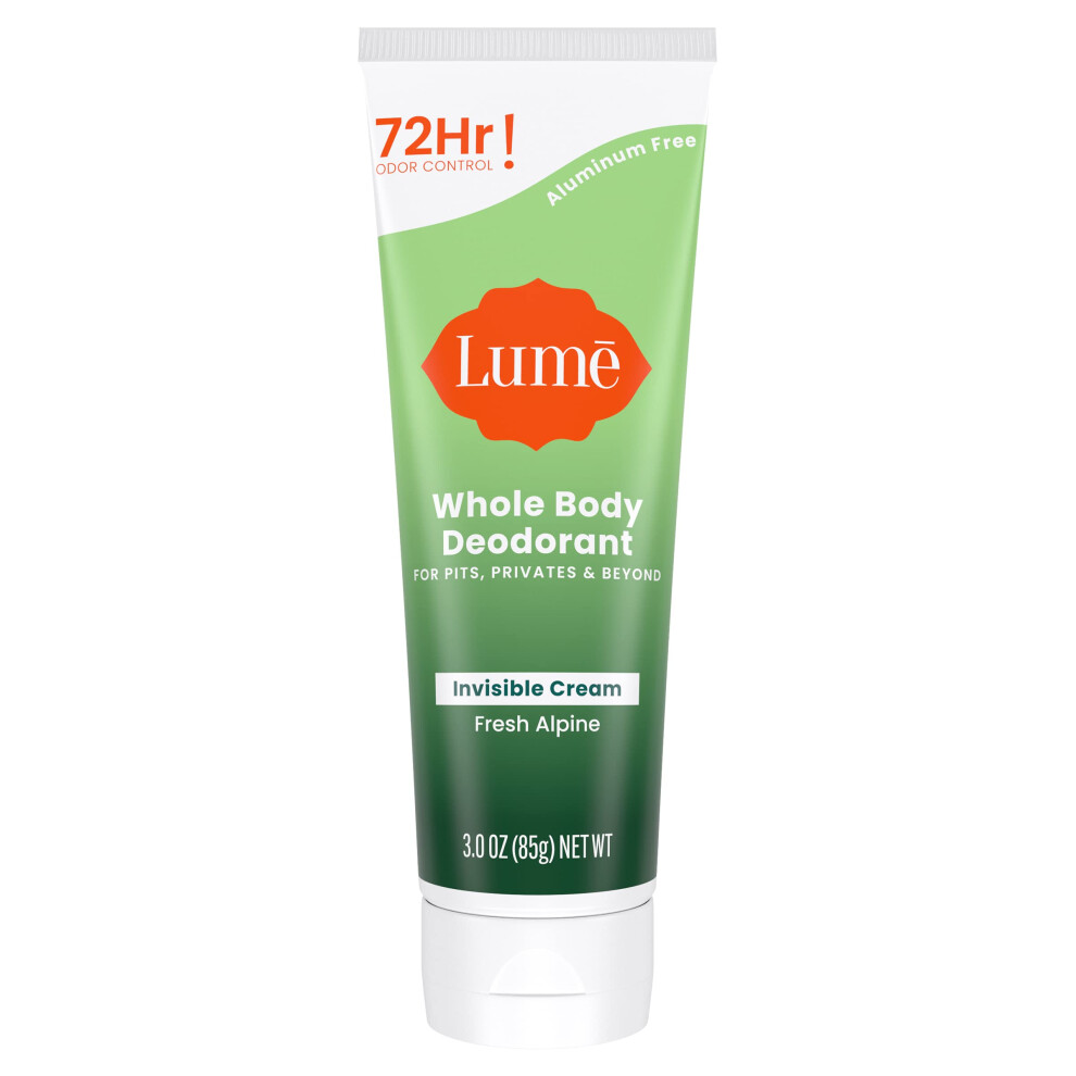 Lume Whole Body Deodorant - Invisible Cream Tube - 72 Hour Odor Control - Aluminum Free, Baking Soda Free, Skin Safe - 3.0 Ounce (Fresh Alpine)