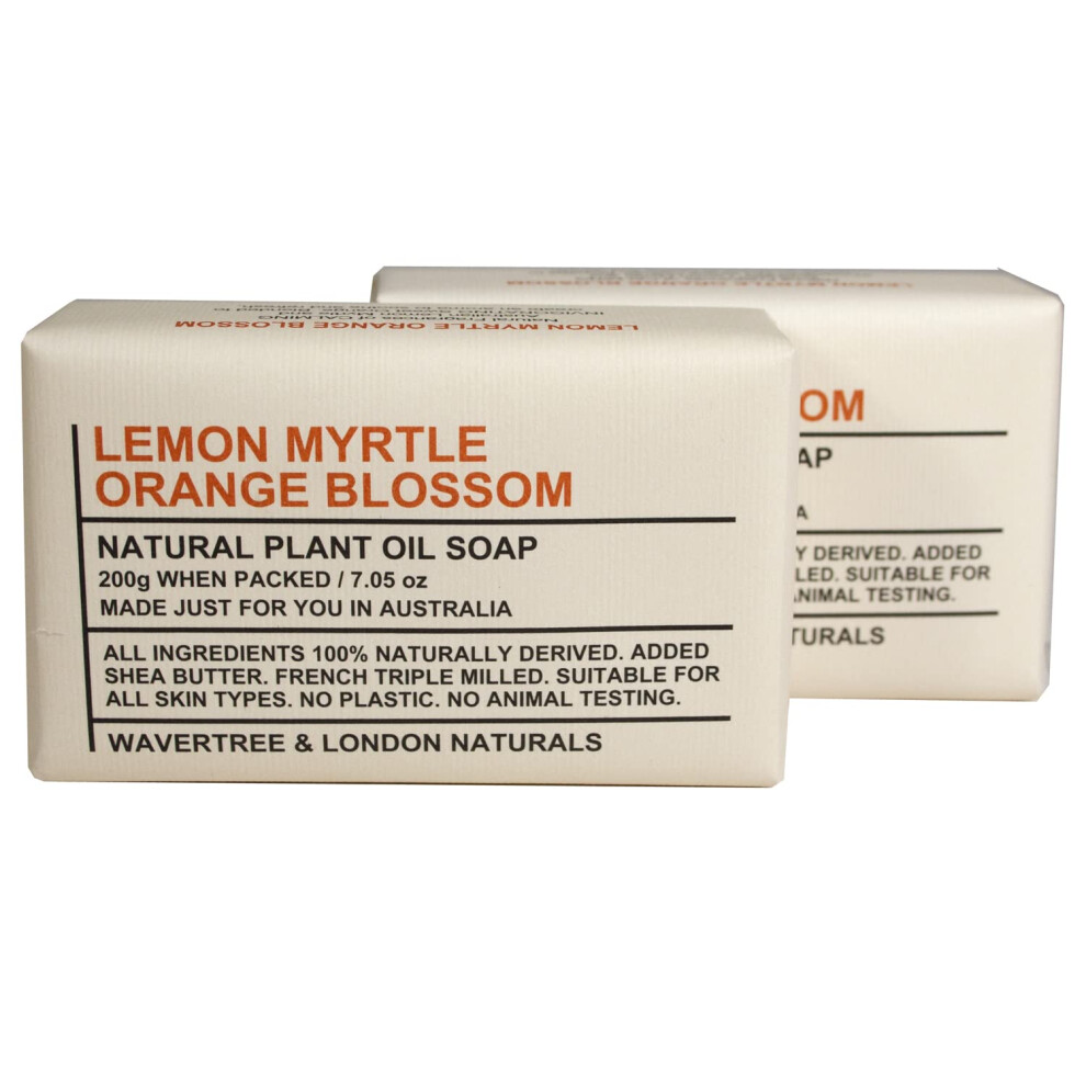 Wavertree & London Orange Lemon Myrtle & Blossom Scented Natural Soap Bars (2 Bars) 7Oz Moisturizing French Triple Milled Soap Enriched With Shea But