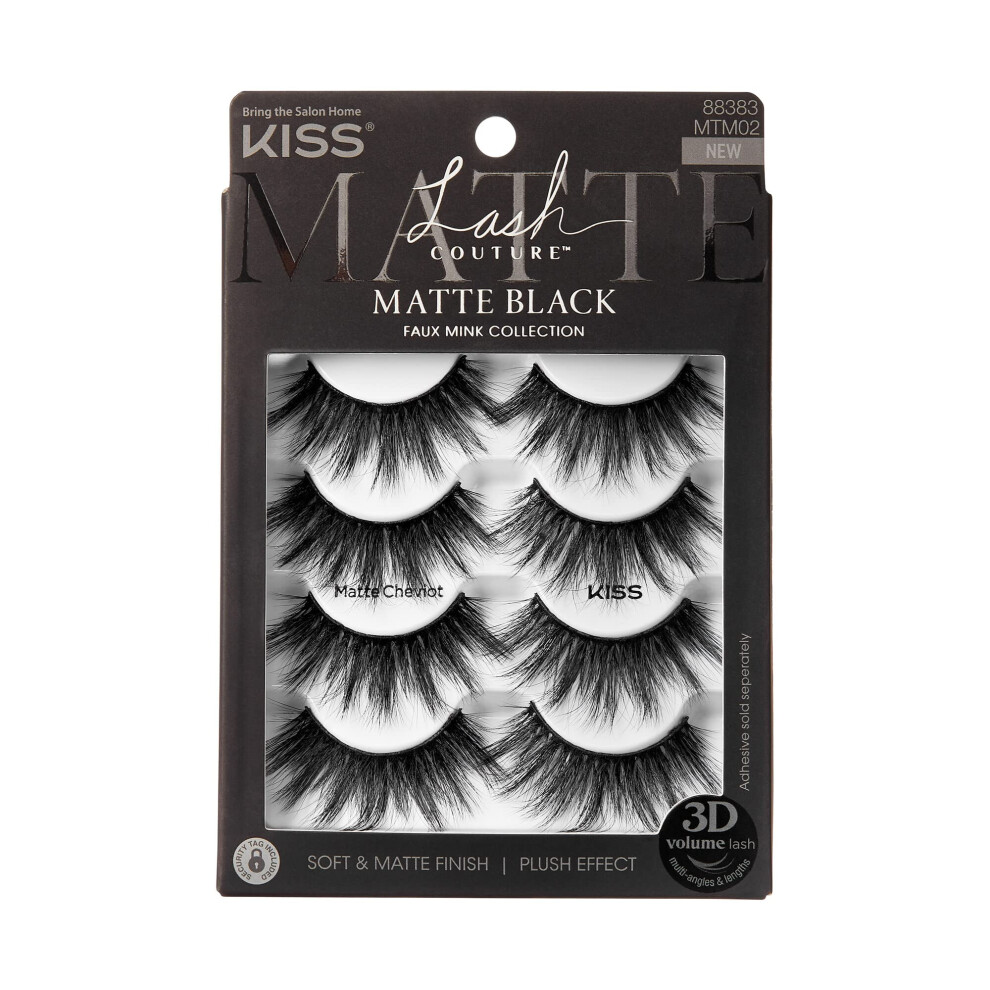 Kys Kiss Lash Couture 3D Matte False Eyelashes 'Matte Cheviot' 18Mm-20Mm Includes 4 Pairs Of Lashes Contact Lens Friendly Easy To Apply Reusable Str