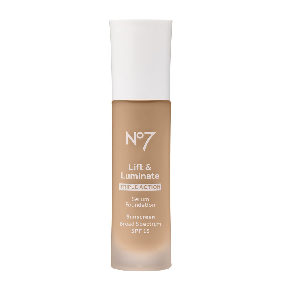 No7 Lift & Luminate Triple Action Serum Foundation - Honey - Medium-Buildable Coverage Foundation with Light Reflecting Particle & SPF 15 for Firmer