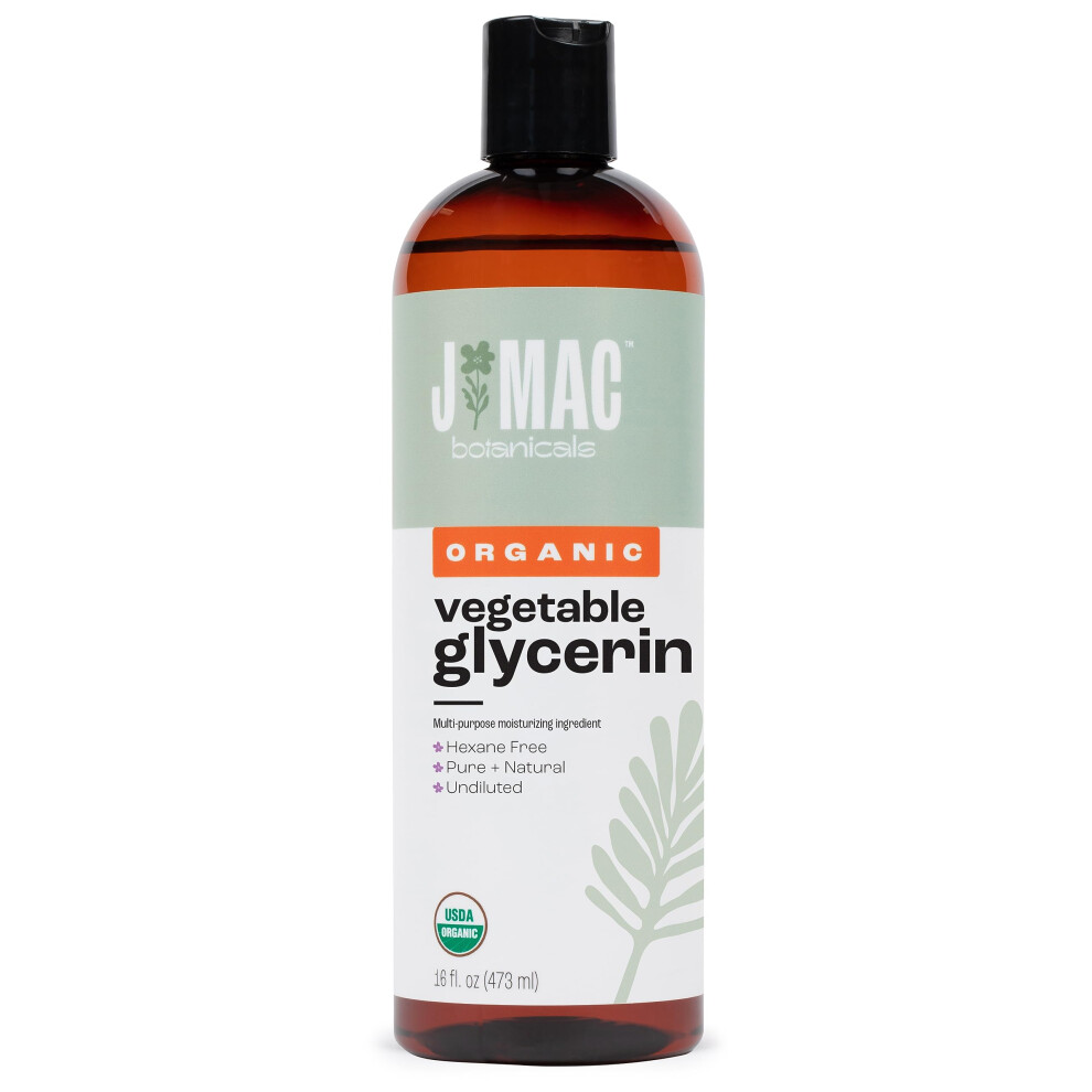 J Mac Botanicals Organic Vegetable Glycerin Oil (16Oz Bottle) Moisturizing And Softening 100% Pure Natural Liquid Organic Glycerine For Crafts Skin