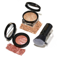 Blush-n-Glow Kit (3 PC): LAURA GELLER NEW YORK Baked Balance-N-Glow Illuminating CC Powder Foundation Light Intrekbare Kabuki Brush Baked Blush-N-Bri