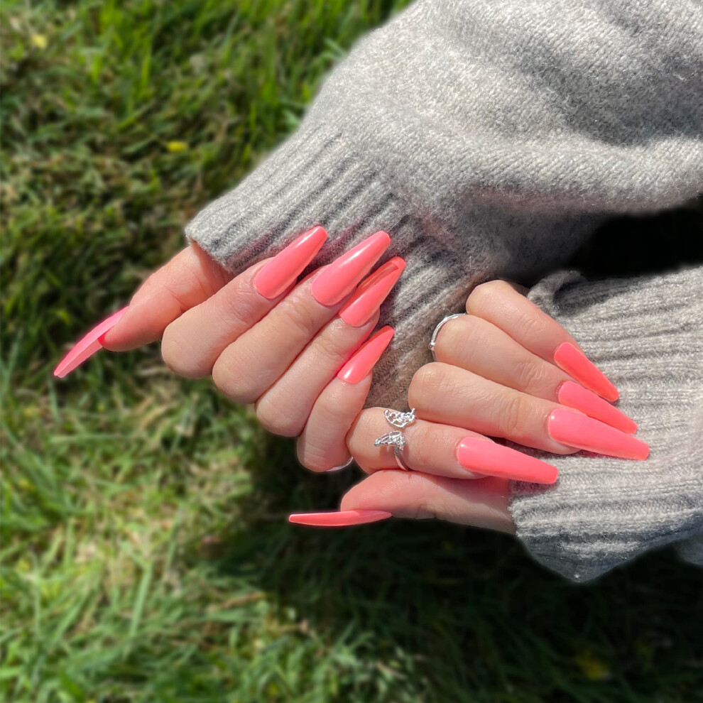 Goldfinger Gold Finger Full Cover False Nails Kit With Glue Solid Color Ready To Wear Gel Medium Long Length Nails (Please)