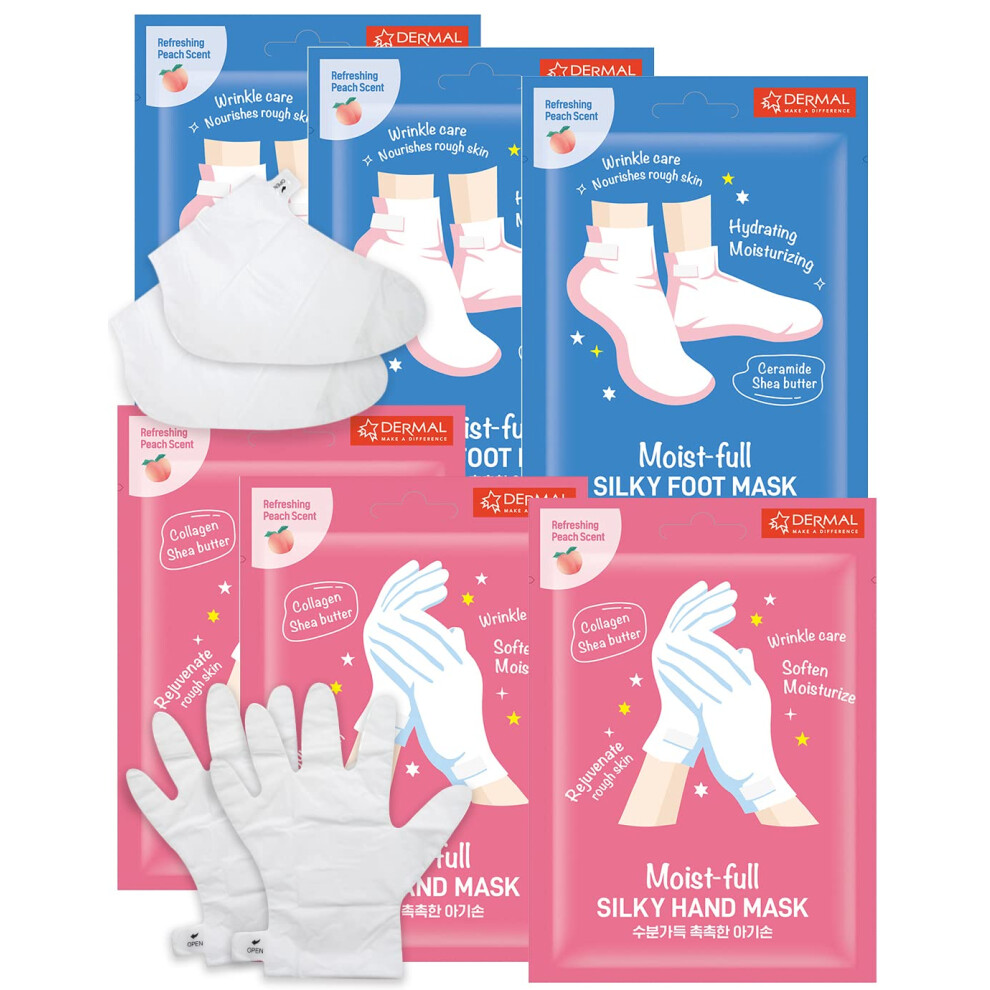 DERMAL Moistfull Silky Foot Socks & Hand Gloves Mask Combo 6 Pack - for Dry Feet and Hands - Home Spa Treatment - Dermatologist Tested  Cruelty Free-image-OPC-PGMCFRV-NEW