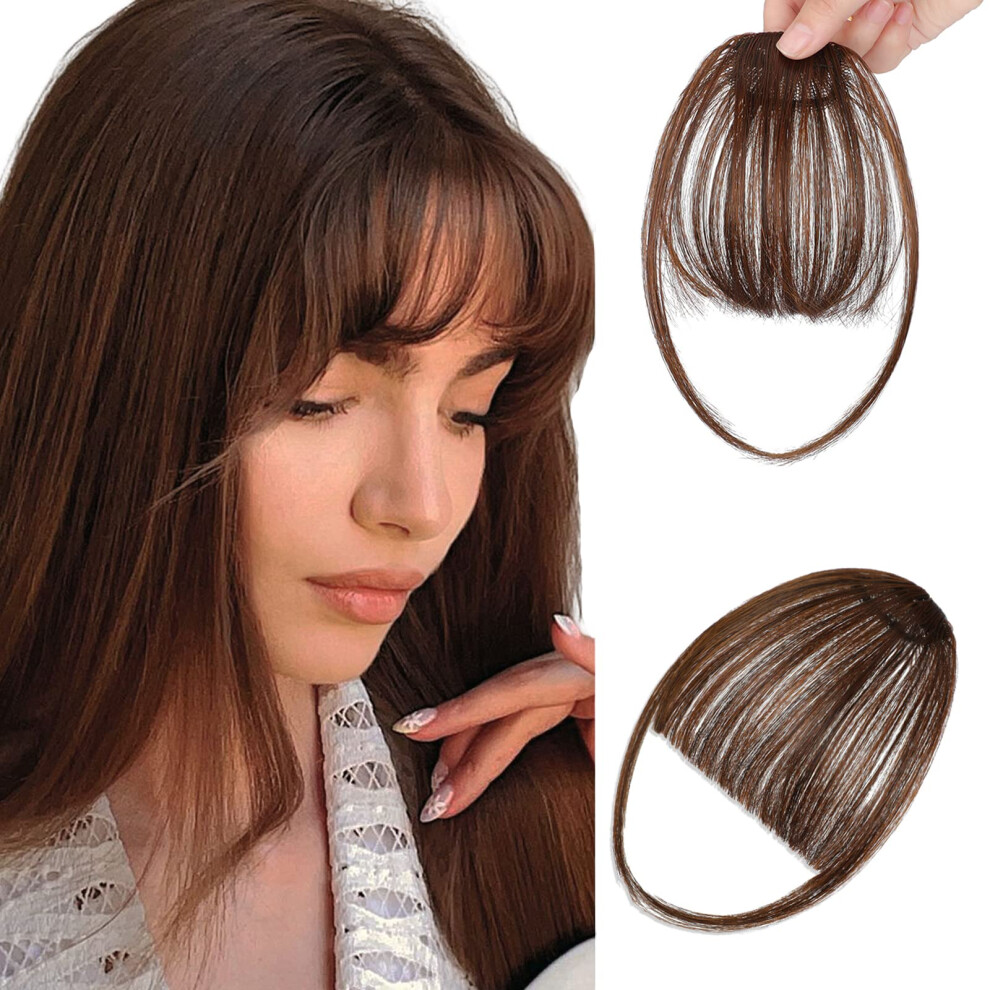 Wodelanle Unisex Brown Bangs Hair Clip In Bangs Faux Bangs Clip On Bangs Dark Wispy Bangs Clip In Hair Extensions Easy To Use Fake Bangs Fringe With Templ