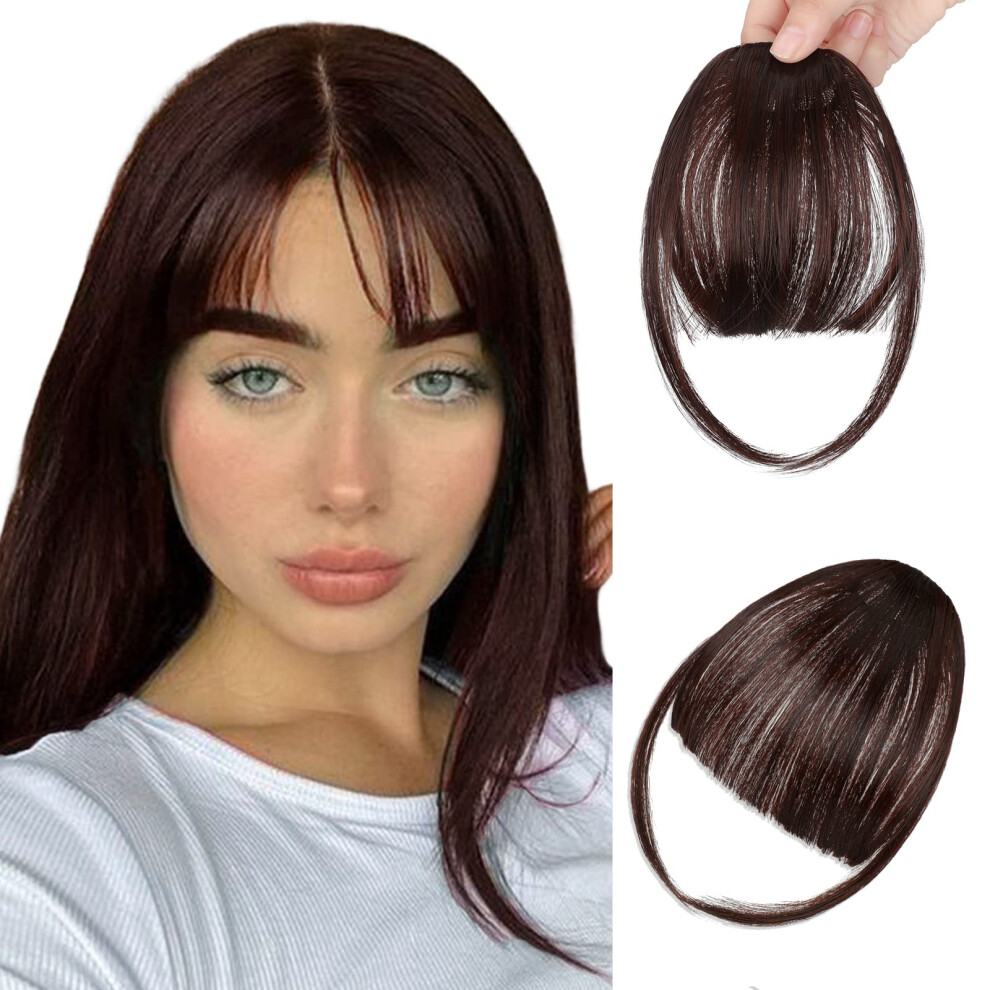 Wodelanle Unisex Brown Bangs Hair Clip In Bangs Faux Bangs Natural Clip On Bangs Dark Wispy Bangs Clip In Hair Extensions Fake Bangs Fringe With Temples H