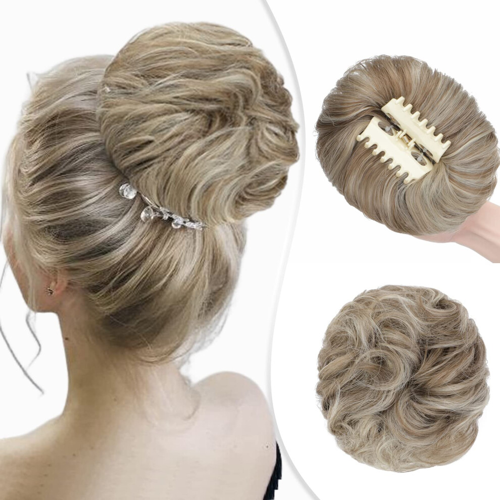 Wodelanle Unisex Messy Bun Hair Piece Claw Clip Messy Hair Bun Wavy Curly Chignon Hair Bun Extensions Tousled Updo Hair Buns Claw Clip Ponytail Hairpieces Sc