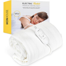 (White, King - 137 x 165 cm (Pack Of 2)) MONHOUSE Premium Soft Fleece Electric Blanket - Heated Under Blanket - Heated Mattress Cover - Detachable Controller & Machine Washable -...