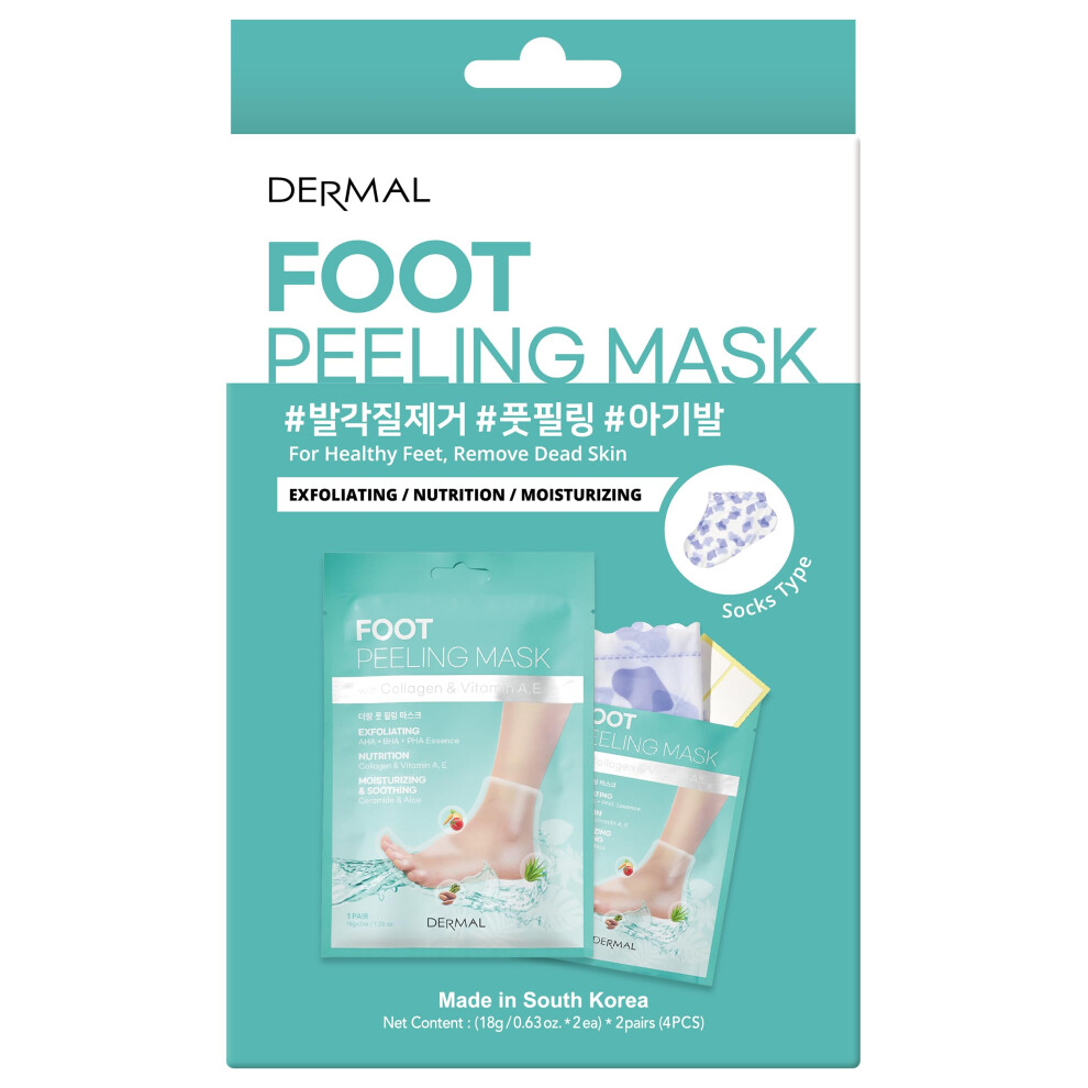 Dermal Korea Foot Peeling Mask 2 Pack For Dry Foot And Cracked Heel & Callus With Aloe Vera And Collagen - Exfoliating Peel Mask With Aha Bha & Pha