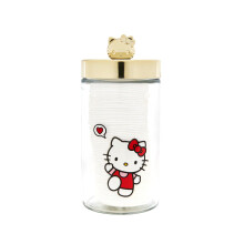 CRME SHOP X Hello Kitty Chic genanvendelig glaskrukke med premium bløde bomuldspuder: blid absorberende ideel til makeup -fjernelse hudpleje ruti