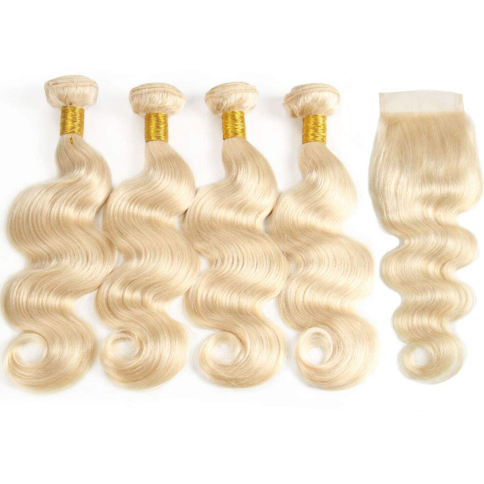 Insqueen ???????????????? 613 Bundles With Closure Body Wave #613 Blonde Human Hair Bundles With Closure 12A Grade Brazilian Virgin Human Hair 4 Bundl