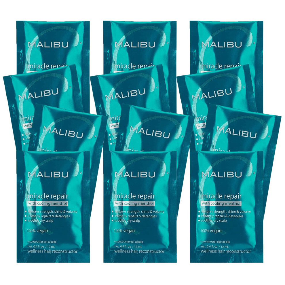 Malibu C Miracle Repair Hair Reconstructor with Cooling Menthol (12 Packets) - Nourishing Hair Repair Treatment for Weak  Damaged Strands - Scalp Invi