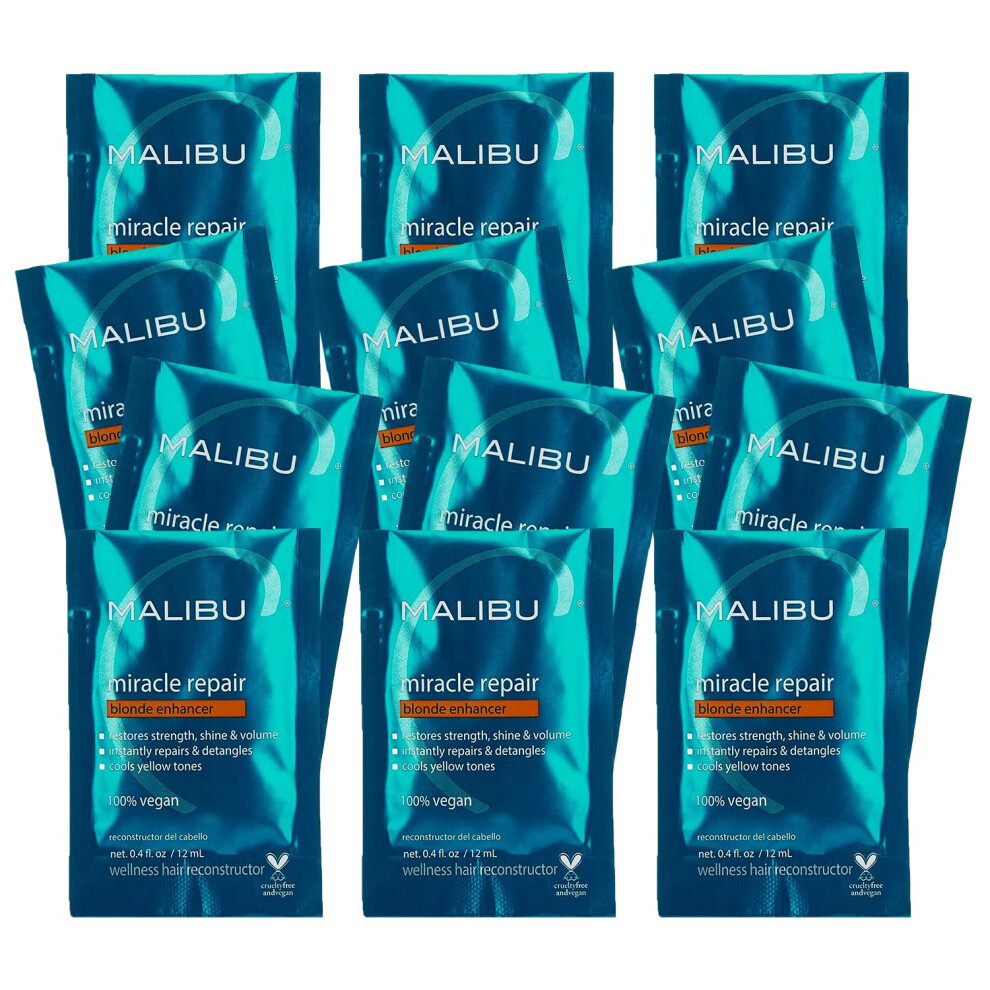 Malibu C Miracle Repair Hair Reconstructor  Blonde Enhancer (12 Packets) - Nourishing Hair Repair Treatment for Damaged Blonde Strands - Relieves Hair