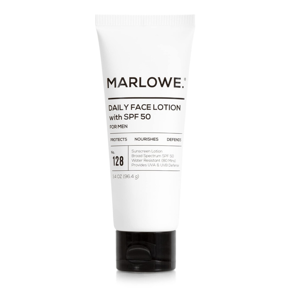MARLOWE. No. 128 Men's Facial Lotion with Sunscreen SPF 50  3.4 oz  Oil-Free  Lightweight Daily Face Moisturizer for Men  Includes Natural Extracts to