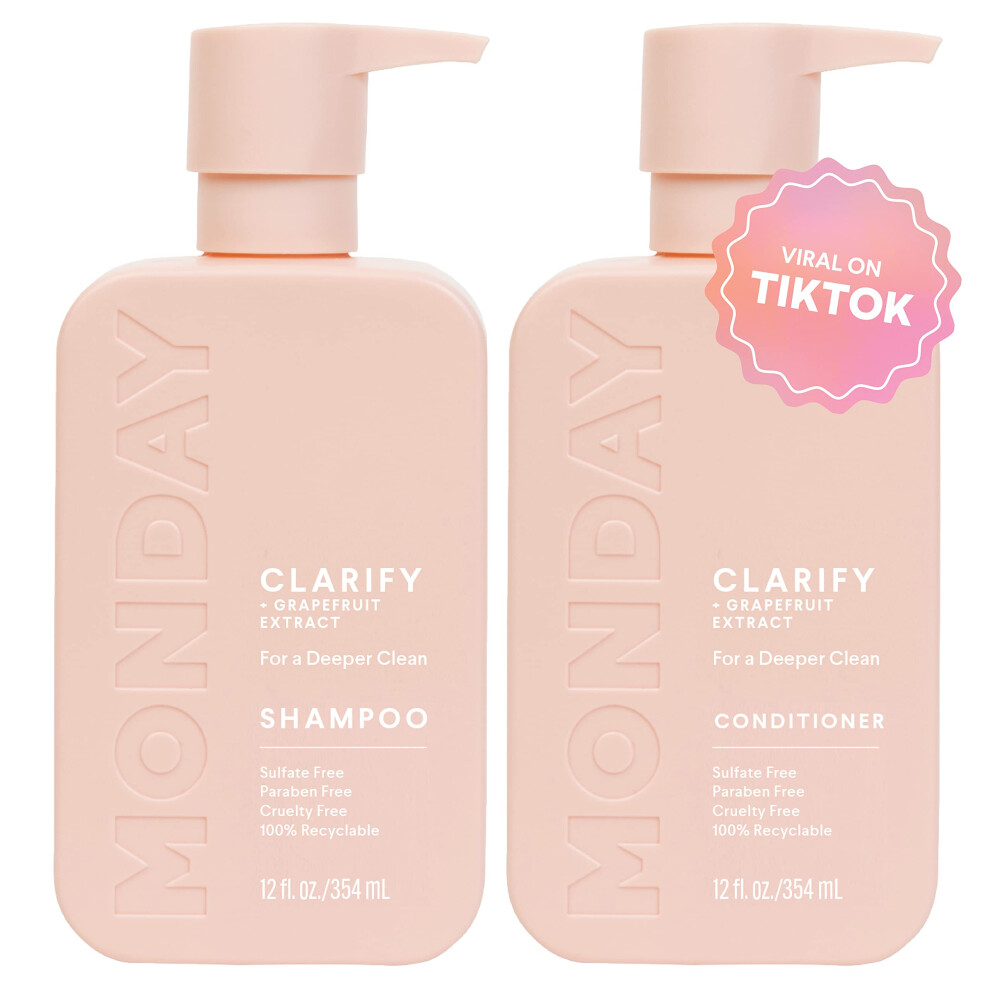Monday Haircare Clarify Shampoo And Conditioner Set 12Oz For Oily Hair Made With Grapefruit Extract Coconut Oil Shea Butter Vitamin E And Provitam