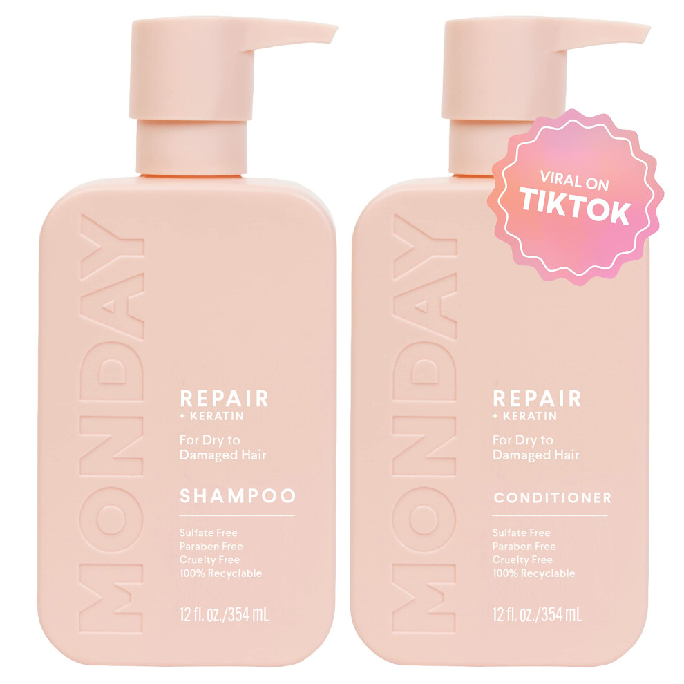 Monday Haircare Repair Shampoo And Conditioner Set 12Oz For Dry To Damaged Hair Made With Keratin Coconut Oil Shea Butter And Vitamin E