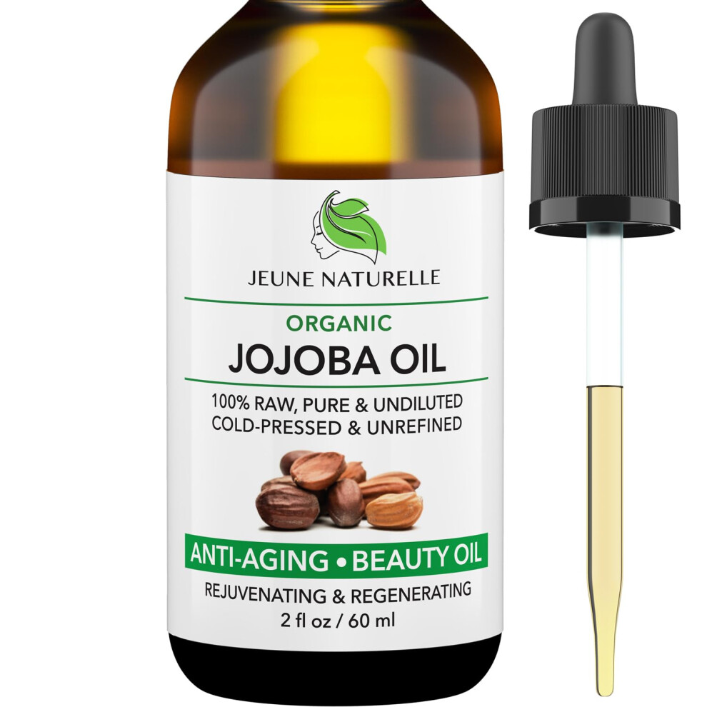 Jeune Naturelle Jojoba Oil Organic Cold Pressed - 100% Pure Raw Virgin Undiluted Unrefined - Ideal For Hair For Skin For Hair Growth 2 Oz