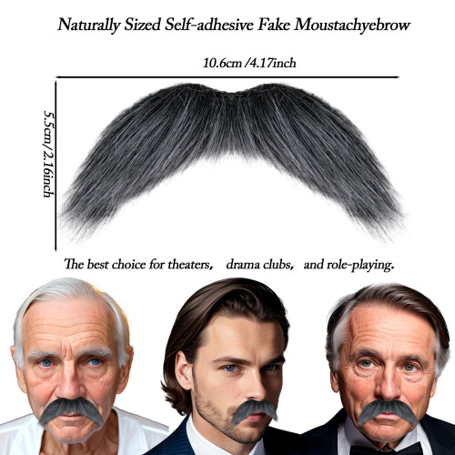Materiale per baffi e barba finta autoadesiva per costumi e feste di Halloween (Grigio) 1