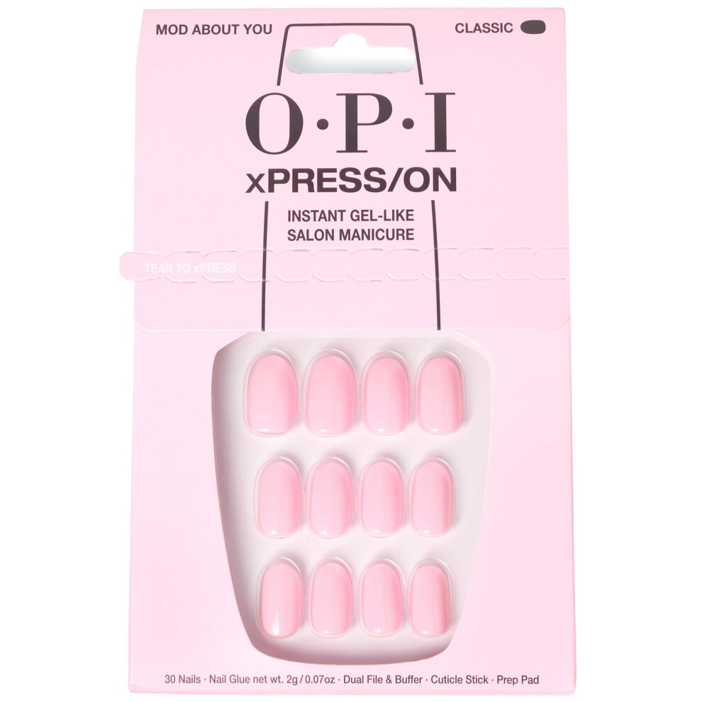 OPI xPRESS/ON Press On Nails  Up to 14 Days of Wear  Gel-Like Salon Manicure  Vegan  Sustainable Packaging  With Nail Glue  Short Pink Nails  Mod Abou