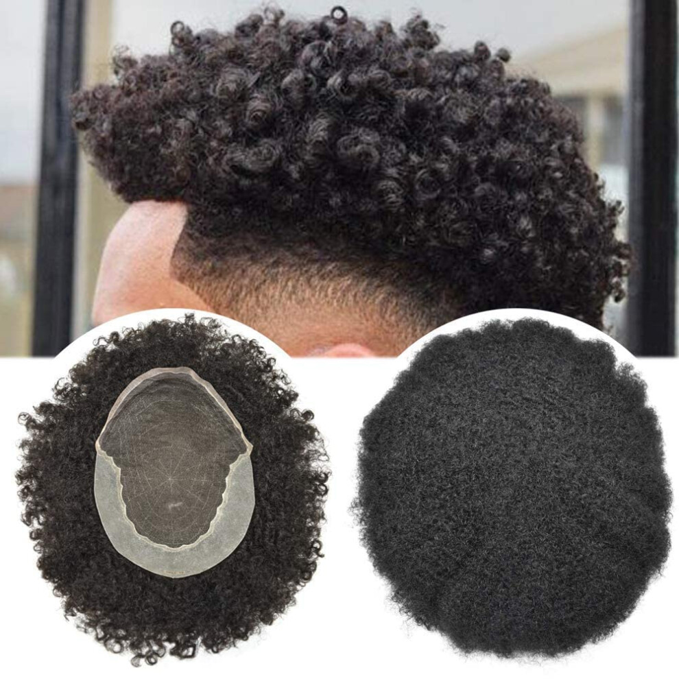 Hair Units for Black Men Afro Kinky Curly Mens Toupee Afro Coily Toupee Human Hair Piece Lace Front African American Men Hair Replacement System(110#