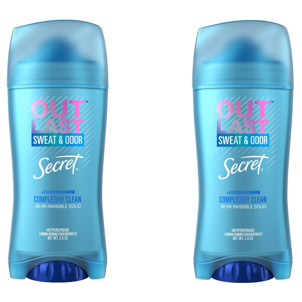 Tajomstvo Secret Outlast Invisible Solid Antiperspirant Deodorant For Women Completely Clean 2.6 Oz (Pack Of 2)