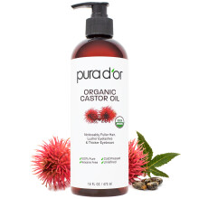 PURA D'OR 16 Oz ORGANIC Castor Oil - 100% Pure USDA Certified Cold Pressed  Hexane Free Eyelash & Eyebrow Serum - For Fuller  Thicker Lashes & Brows -