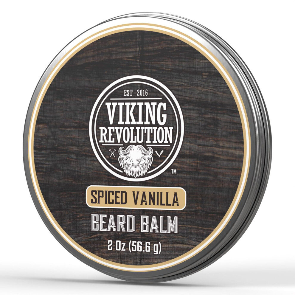 Viking Revolution Spiced Vanilla Beard Balm for Men - Beard Butter for Men with Argan Oil and Jojoba Oil - Beard Softener and Beard Moisturizer for Me