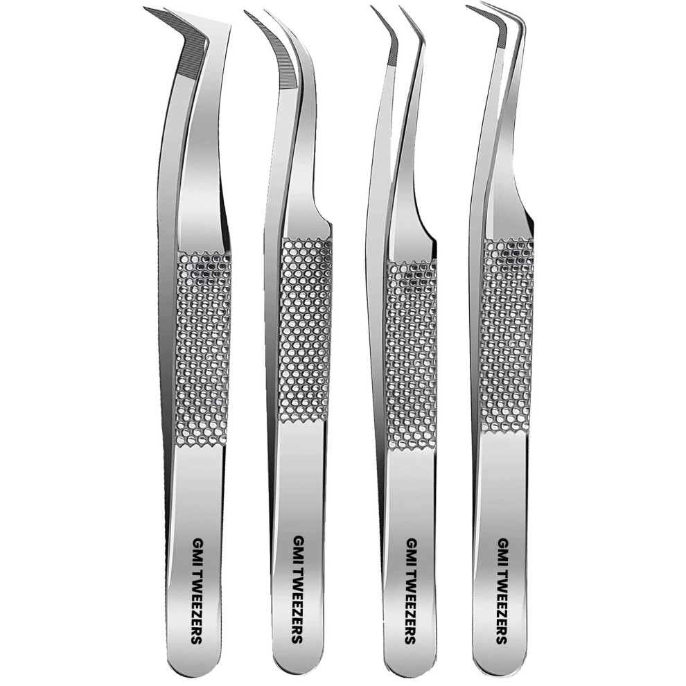 Pinzeta Gmi Gmi Lash Tweezers - Pack Of 4 Fiber Tip Eyelash Tweezers - Stainless Steel Eyelash Extension Tweezers
