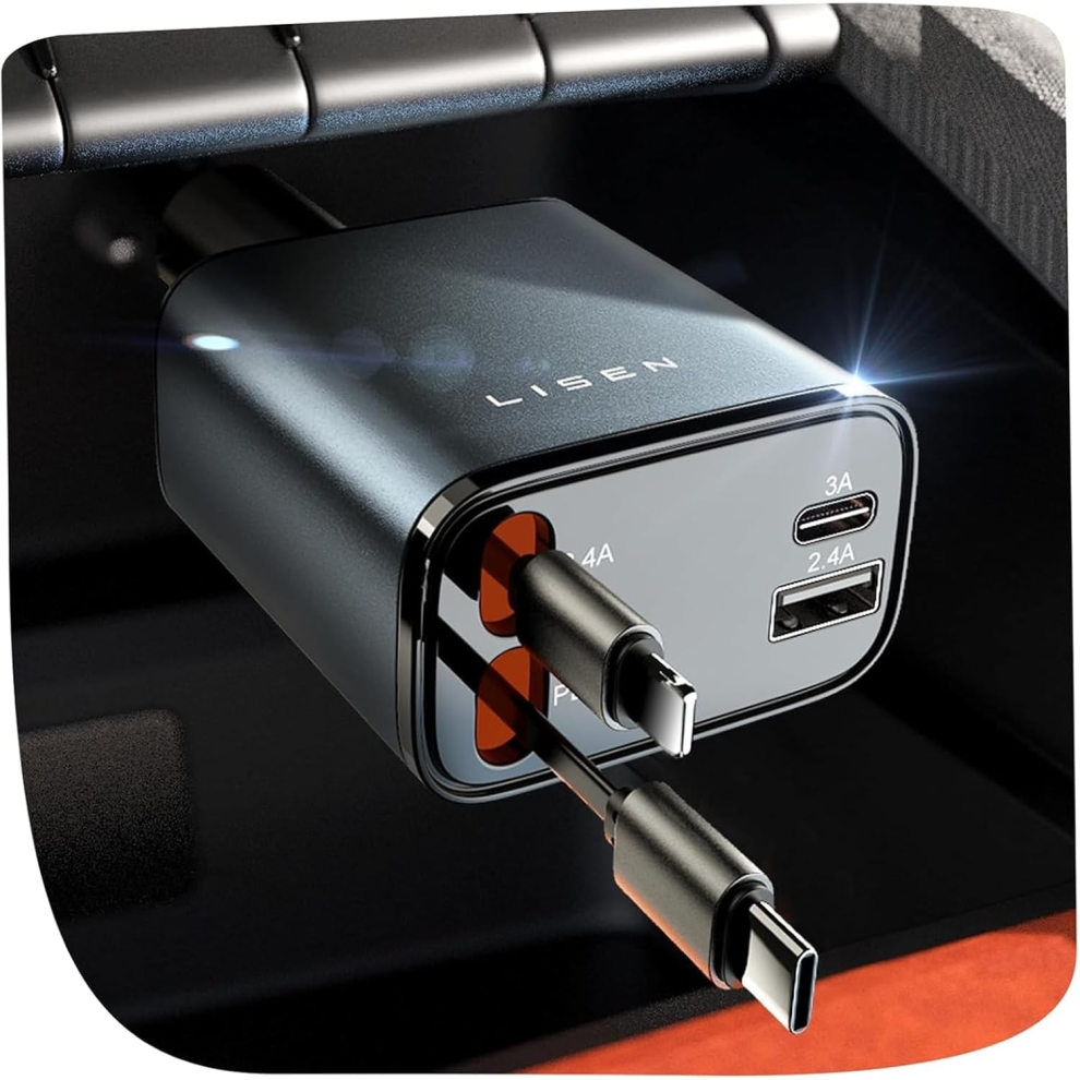 Lisen Retractable Car Charger Adapter 69W Cigarette Lighter Usb Car Charger Usb C Car Phone Charger Travel Holiday Esse 7797020289555