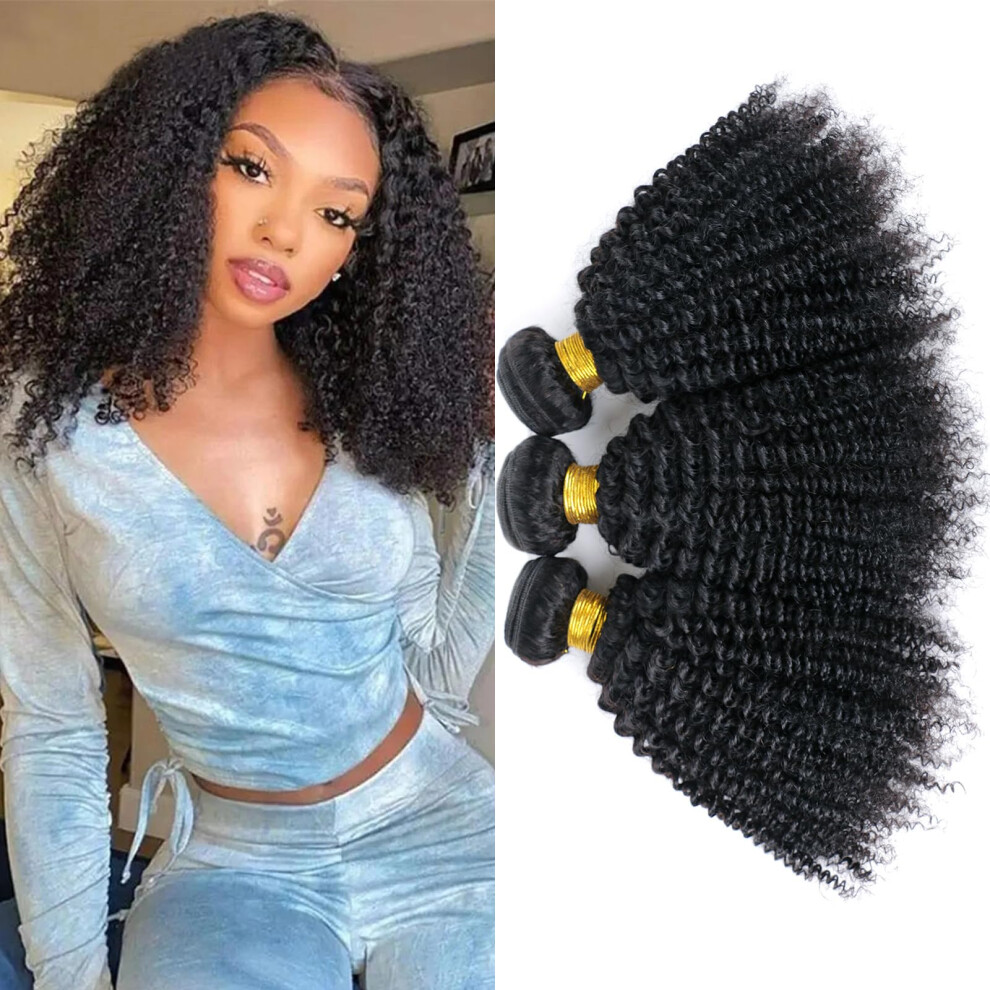 Viyaviya Unisex Black Afro Kinky Curly Hair Extensions 12 14 16 Inch Unprocessed Virgin 100% Human Hair Bundles For Women