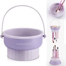 Makeup Brush Cleaner Mat 3 in 1 Silicone Makeup Brush Cleaner Bowl Cosmetic Brushes Cleaning Tool Organizer for Storage and Air Dry (Purple)