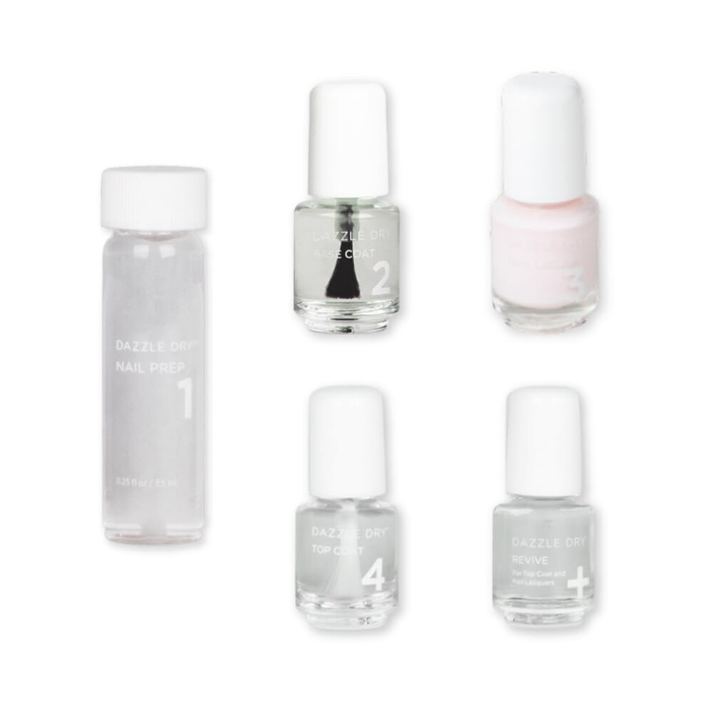 Blã¦Ndende Tã¸R Dazzle Dry Mini Kit 4 Step System - At First Blush - A Pale Subtle Off-White Pink. Full Coverage Cream. (5 Piece Kit / 5 Manicures)