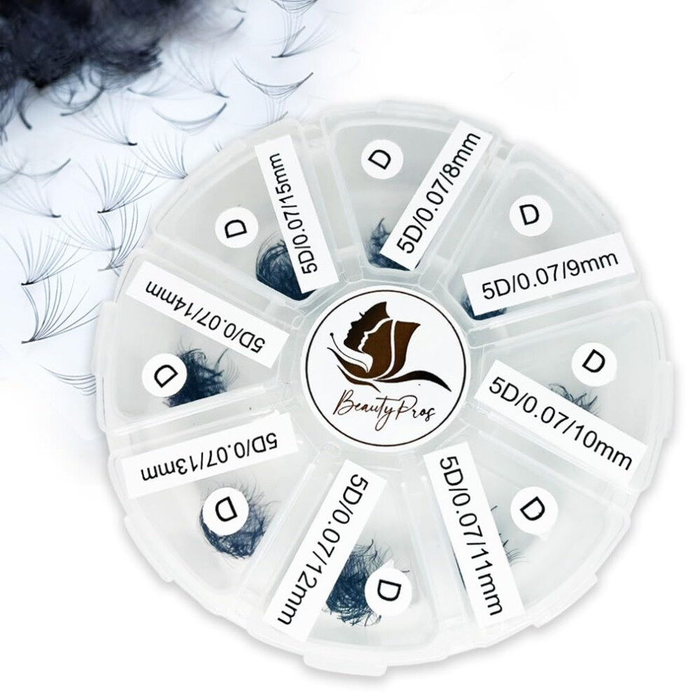 Beautypros 10D Premade Volume Lash Extension Kit- 5D Mixed Tray 1000 Premade Fans Eyelash Extensions - Promade Lash Fans Pointed Handmade Premade - Lo