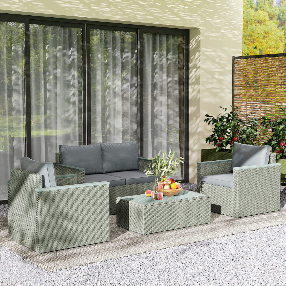 Outsunny 4 Piece Rattan Garden Furniture Set With Cushions, Light Grey