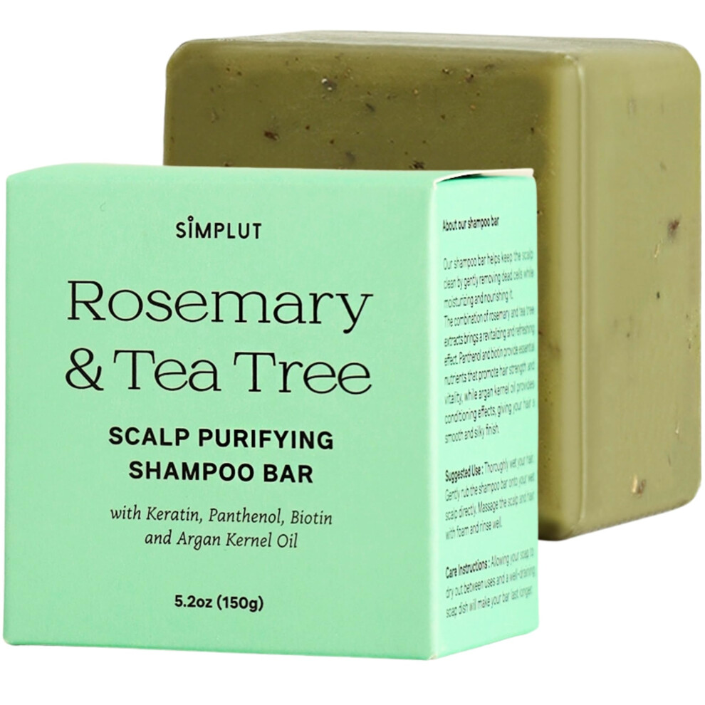 Simplut Rosemary & Tea-Tree Scalp Purifying Shampoo Bar With Keratin Panthenol Biotin And Argan-Oil (5.2Oz) | Sulfate Free Vegan Hair Nourishing So