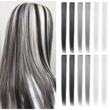 ZHAOWWEI 12 PCS Prinsessapidennykset Monivriset juhlakohokohdat Streak Synteettiset hiusliskkeet Clip-In/Clip on vrilliset hiuspidennykset (vaalea