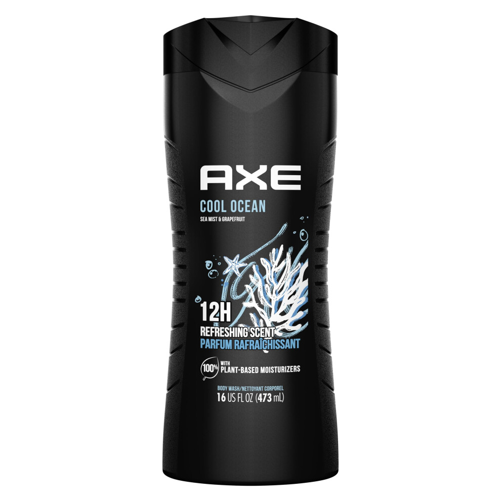 AXE Cool Ocean Men's Body Wash With Essential Oils 12H Refreshing Scent Body Wash For Men Clean and Fresh Scent 16 oz