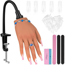 Main d'entra nement pour ongles en acrylique, main d'entra nement en silicone avec support, flexible et pliable, fausse main d'entra nement pour