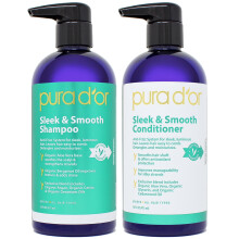 Pura d'Or Sleek & Smooth Shampoo y acondicionador para el cabello liso sin frizz y sedoso infundido con aceite orgnico de alee vera aceite de ri