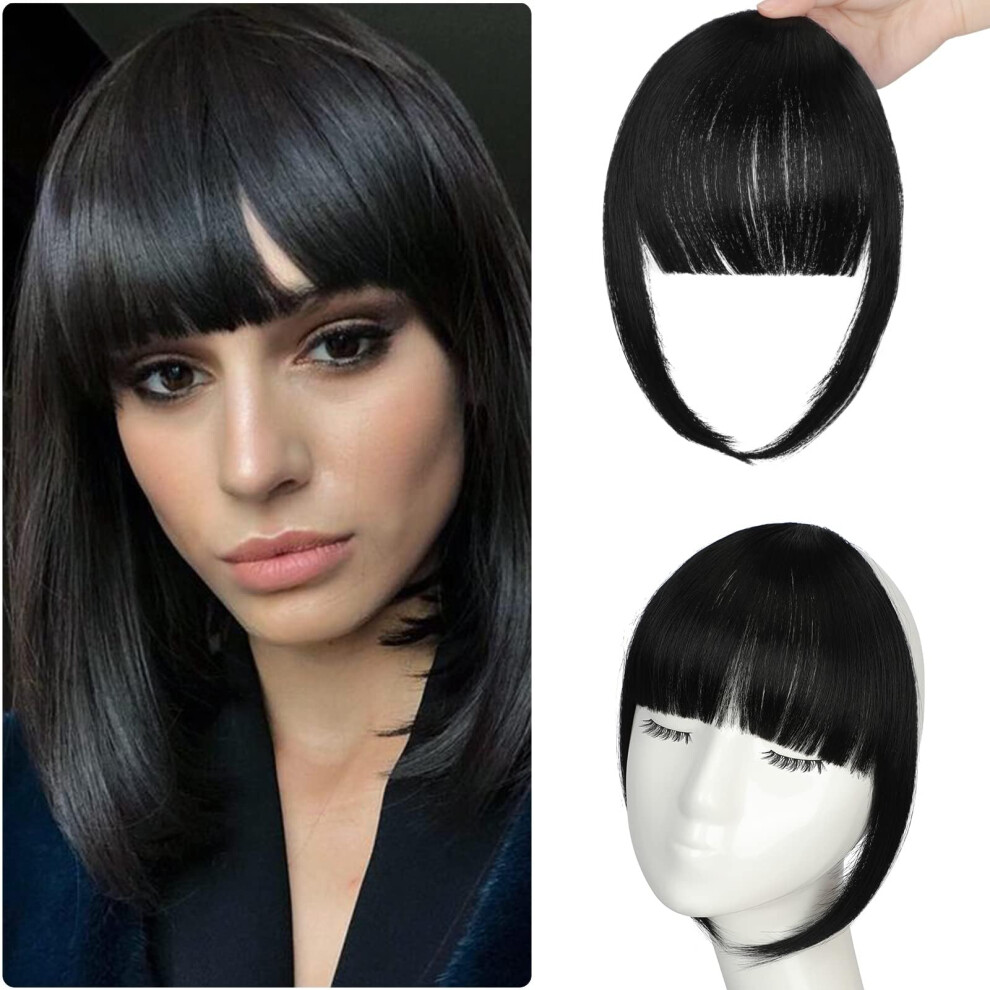 Wodelanle Unisex Black Bangs Hair Clip In Bangs Clip On Bangs Fake Bangs Easy To Use Faux Bangs Clip In Hair Extensions French Bangs Fringe With Temples W