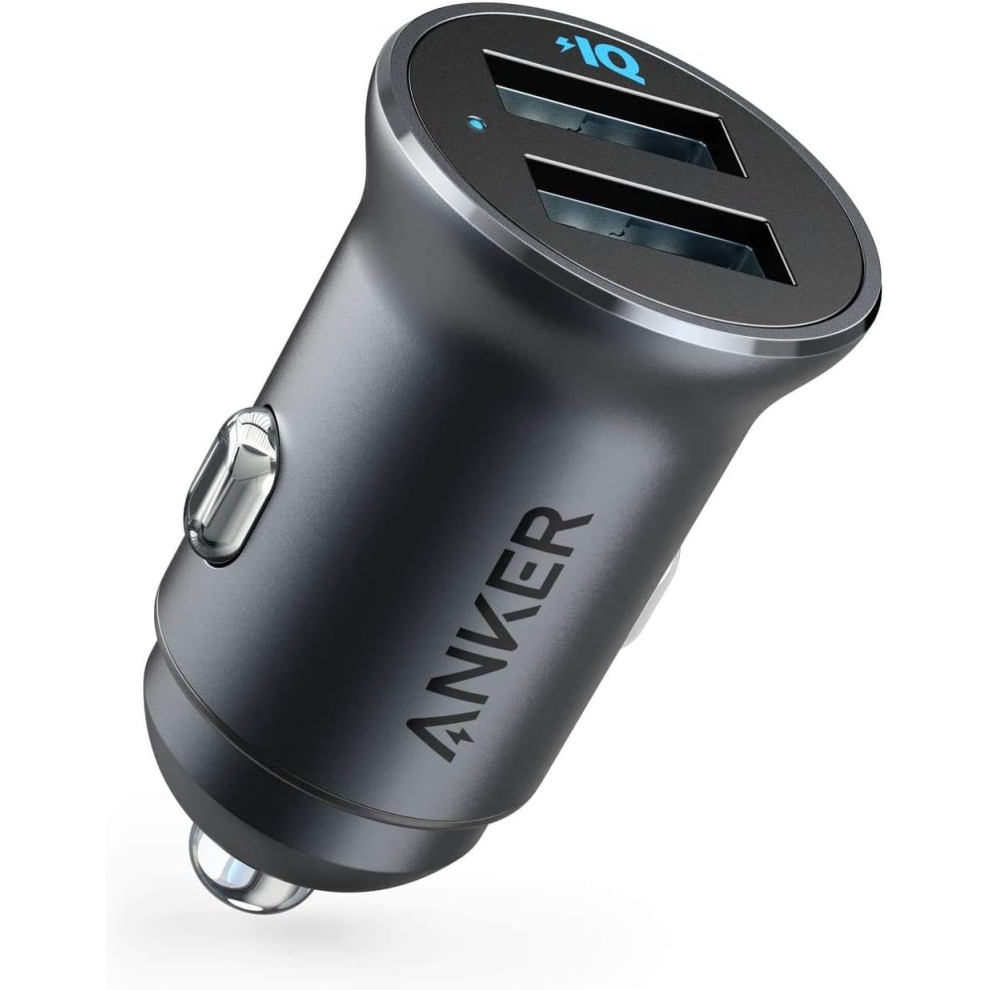 Anker Car Charger, Mini Aluminum Alloy 24W Dual USB Car Charger, PowerDrive 2 Alloy Car Adapter with Blue LED for iPhon