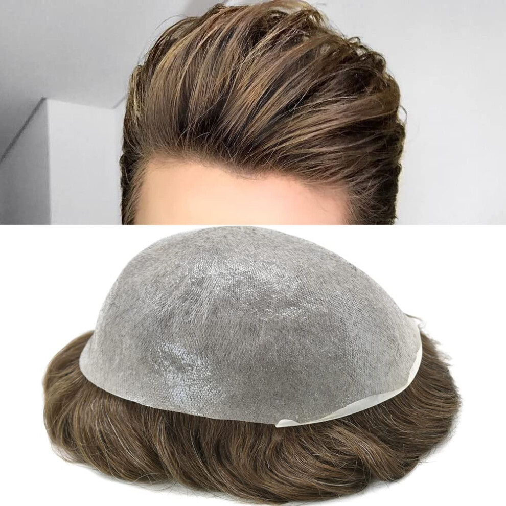 Kurve Hã¥R Toupee For Men Ultra Thin Skin Mens Toupee Human Hair Piece Replacement System Invisible 0.06Mm V-Loop Pu Hair Unit Wigs For Men (8''X10'' #520 Mediu