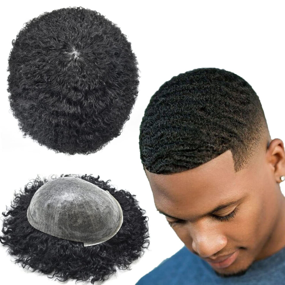 Singa Hã¥R Unisex Black Afro Mens Toupee For Men Hair Unit For African American Men Pu Injected Man Wave Mens Toupee Brazilian Human Hair Replacement System Afro Hairpi